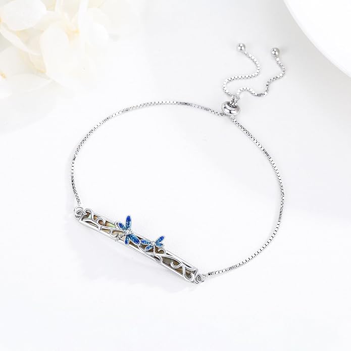 Dragonfly Bracelet 925 Sterling Silver Butterfly Bracelet Adjustable Celtic Moon Bracelet Irish Celtic Jewelry Gifts for Women