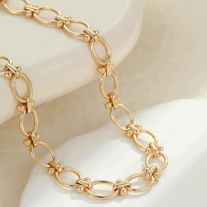 Chunky Necklace for Women 18K Gold Plated Statement Adjustable Thick Link Chains Paperclip Chain Choker Trendy Fashion Jewelry Gifts