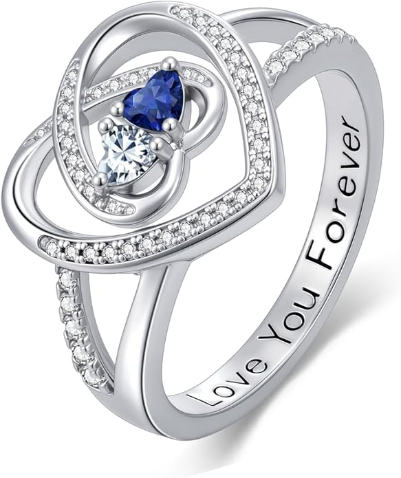 Valentine's Day Gifts for Women Birthstone Rings for Women Heart Statemet Engagement Eternity Wedding Promise Rings Jewelry Anniversary Christmas Valentine Mothers Day Birthday Gifts for Wife Her Girlfriend