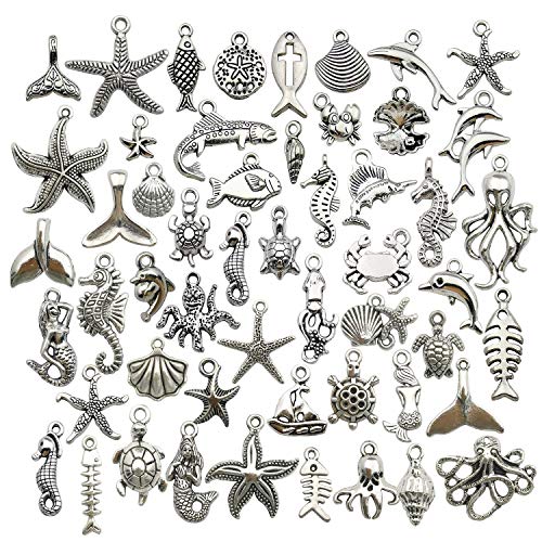 Youdiyla 100pcs Summer Beach Charms Collection, Bulk Marine Sea Animal Life Nautical Charms Metal Pendant Craft Supplies Findings for Necklace and Bracelet Jewelry Making (HM292) - color: Summer Beach Charm-100pcs