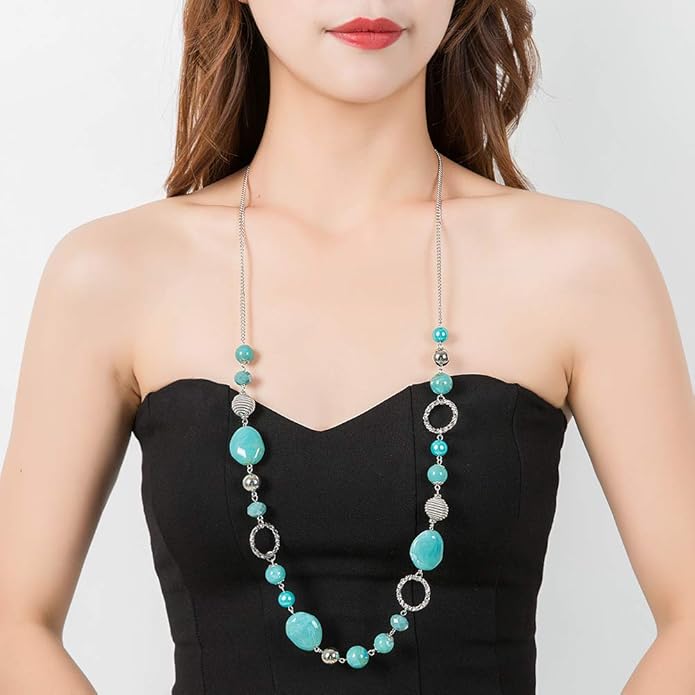 PEARL&CLUB Long Beaded Necklaces For Women - Sweater Chain Fashion Jewelry Necklace Gifts For Women