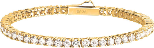 EcoGems Moissanite Tennis Bracelet for Women and Men – 18K White or Yellow Gold Plated Sterling Silver – Lab Grown D Color VVS Clarity Stones – Elegant Gift Box Included