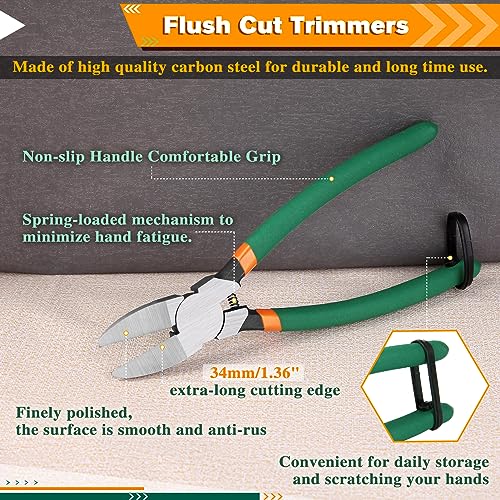 SPEEDWOX Flush Cut Pliers Side Cutting Pliers with Longer Flush Cutting Edge Flush Cutter Wire Cutter for Crafts Flush Cut Trimmers Craft Cutter Model Tools Flush Cut Snips Plastic Pliers Hand Tools - size: 8"