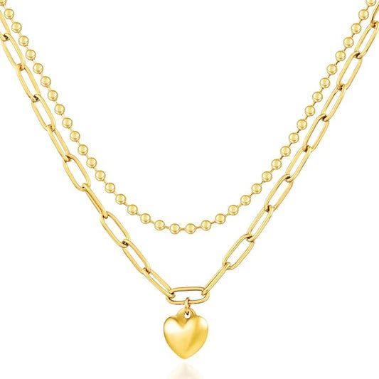 Heart Necklace for Women, 18K Gold Plated Heart Pendant Layered Necklaces Jewelry Gifts Gold Silver
