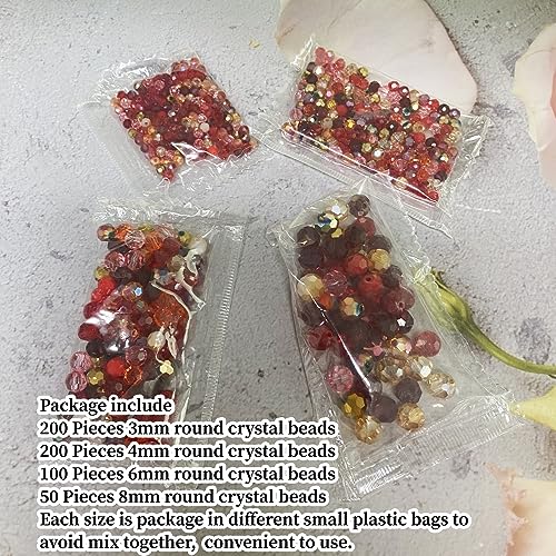 550pcs Round Crystal Glass Beads 3mm 4mm 6mm 8mm Round Faceted Spacer Beads for Jewelry Making Bracelet Earring Necklace Wind Chimes Suncatchers DIY Craft Making Supplies(Red Series) - color: Red Series, size: 3/4/6/8mm