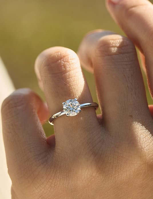 IMOLOVE Solitaire Moissanite Engagement Ring, 1CT D Color VVS1 Clarity, 925 Sterling Silver with 18K White Gold Plated, Ideal Gift for Women