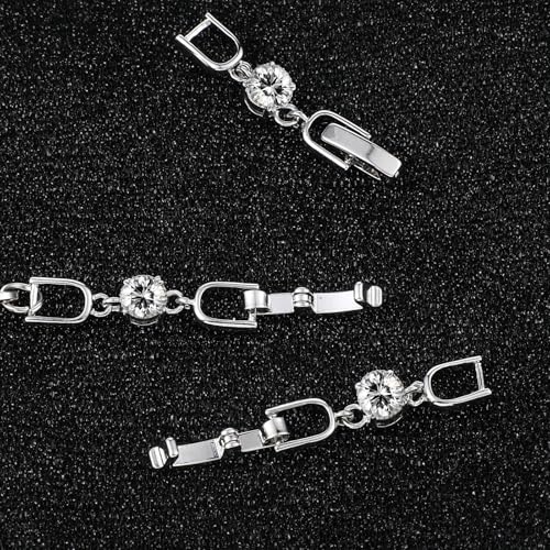 3 Pcs Bracelet Extender Silver Necklace Extenders for Women Crystal Rhinestone Foldover Extension Jewelry Clasps for Bracelet Necklace Jewelry Making (White Gold)