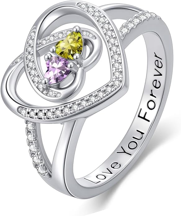 Valentine's Day Gifts for Women Birthstone Rings for Women Heart Statemet Engagement Eternity Wedding Promise Rings Jewelry Anniversary Christmas Valentine Mothers Day Birthday Gifts for Wife Her Girlfriend