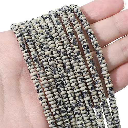 BEADIA Natural Dalmatian Disk Stone Beads 4x2mm 160pcs Rondelle Loose Semi Gemstone Beads for Jewelry Making Design - color: Dalmatian