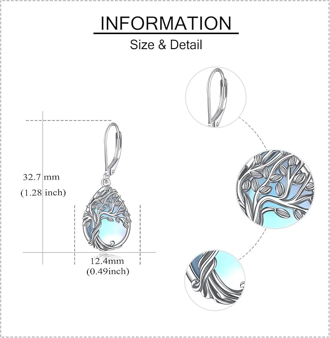 Tree of Life Earrings Sterling Silver Celtic Tree of Life Abalone Shell Dangle Drop Earrings for Women Jewelry