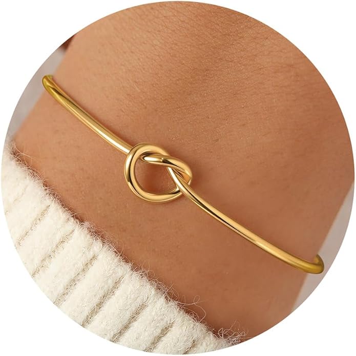 Turandoss Gold Knot Bangle Bracelets for Women - Dainty 18K Gold Plated Cuff Bangle Bracelets for Women Trendy Personalized Open Love Knot Bracelet Adjustable Cuff Bracelet Valentine Gifts for Her