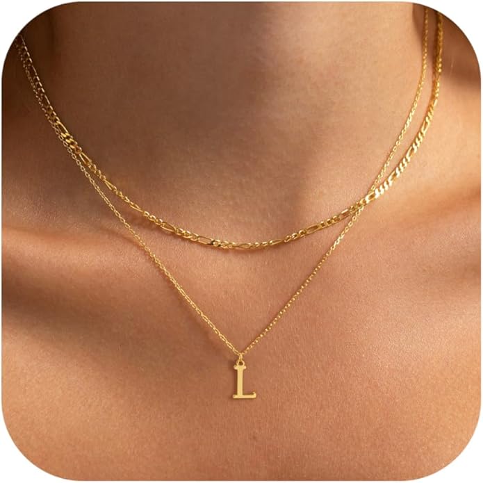 Initial Necklaces for Women Dainty Gold Silver Layered Letter Pendant Necklace Cute Figaro Chain Choker Necklace Personalized Trendy Stuff Jewelry Stack Gift for Women Her