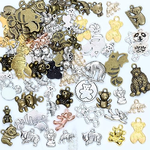 stino 100g Metal Pendant Charms for Jewelry Making, Bulk Silver & Gold Plated Charms for Braclet Necklace Crafts, Animal Plant Flower Pet and so on - color: Bear Mixed Color