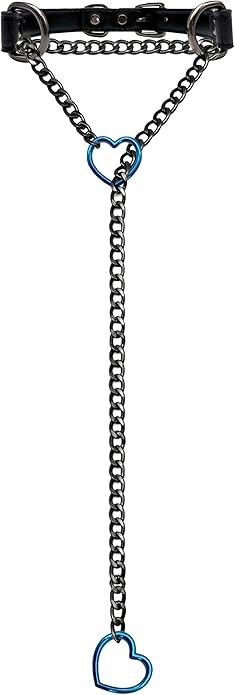 FEOYA Black Leather Heart Choker Necklace for Women Punk Gothic O-Ring Slip Chain Collar with Adjustable Buckle