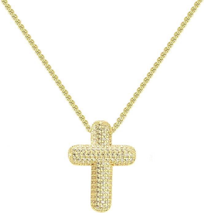 Zeffy Cross Necklace for Women,18K Gold/Silver Plated Tiny Cubic Zirconia Cross Pendant Necklace for Women Simple Layered Cross Necklaces for Women
