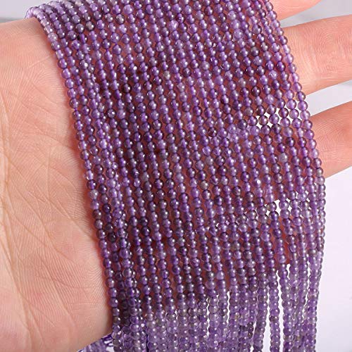 Natural Amethyst Gemstone Round Stone Beads for Jewelry Making DIY Bracelet Necklace (2mm) 2 Strands - color: Amethyst, size: 2mm
