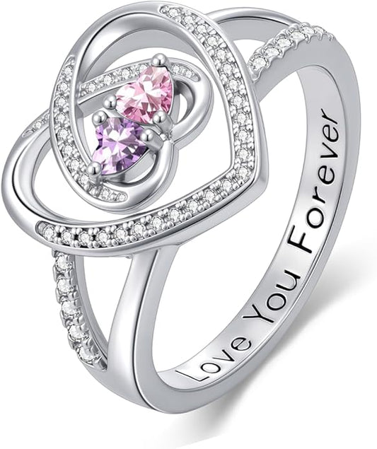 Valentine's Day Gifts for Women Birthstone Rings for Women Heart Statemet Engagement Eternity Wedding Promise Rings Jewelry Anniversary Christmas Valentine Mothers Day Birthday Gifts for Wife Her Girlfriend