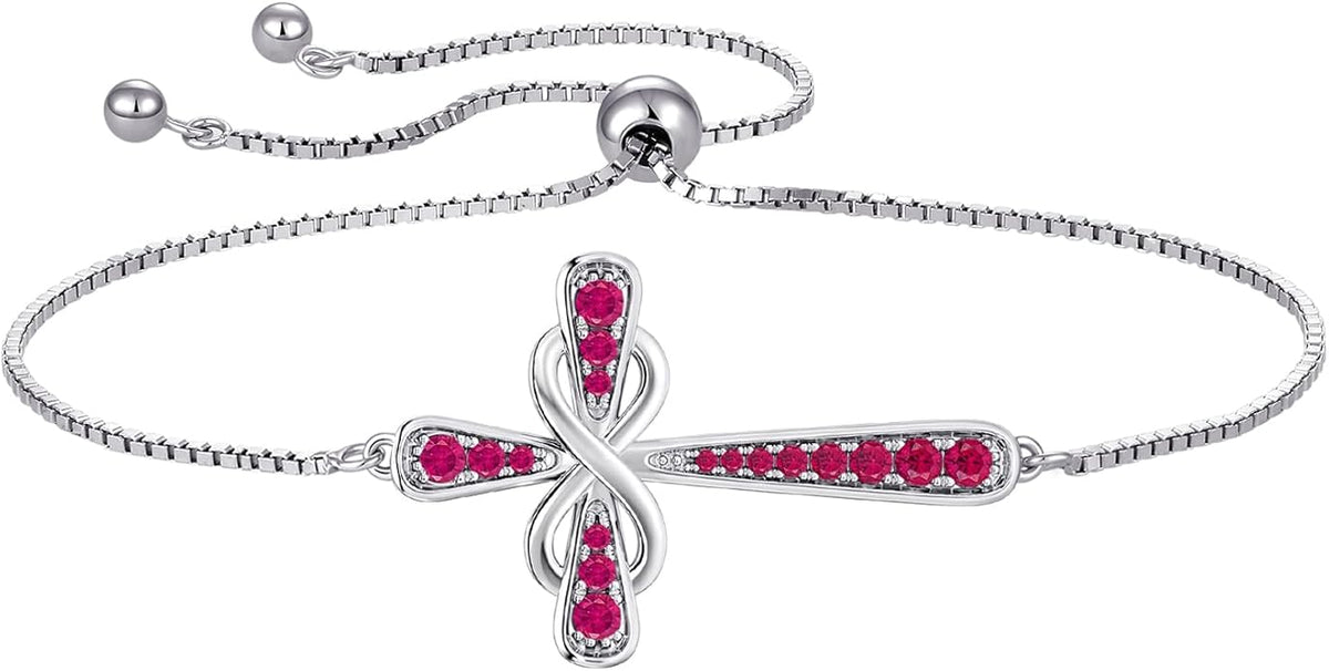 YL Cross Bracelet 925 Sterling Silver Infinity Sideways Link Bracelet Birthstone Jewelry for Women