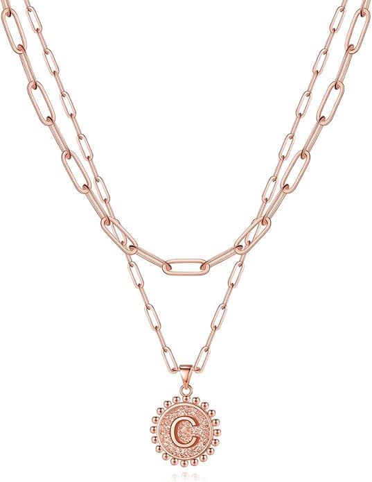 Yoosteel Valentines Gifts for Women Her - Gold Layered Initial Necklaces for Women 14K Gold Plated Dainty Layering Paperclip Link Chain Necklace Coin Initial Necklace Birthday Gifts for Teen Girls