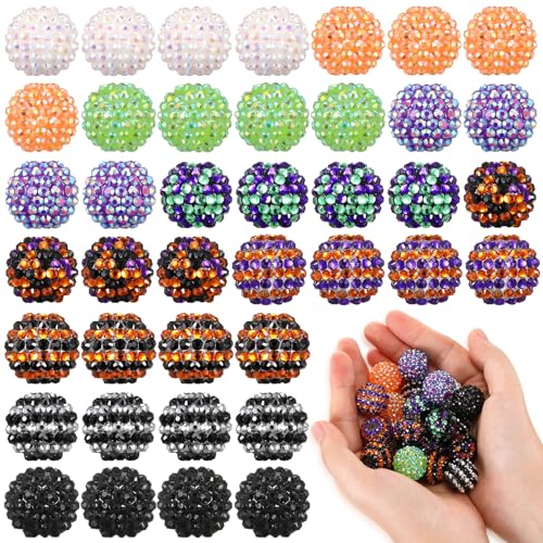 40 Pcs 20 mm Rhinestone Beads Bulk Crystal Round Disco Ball Chunky Bubblegum Beads for Pens Bracelets Charms Craft European Style Jewelry Making Supplies Christmas(Halloween Color) - color: Halloween Color