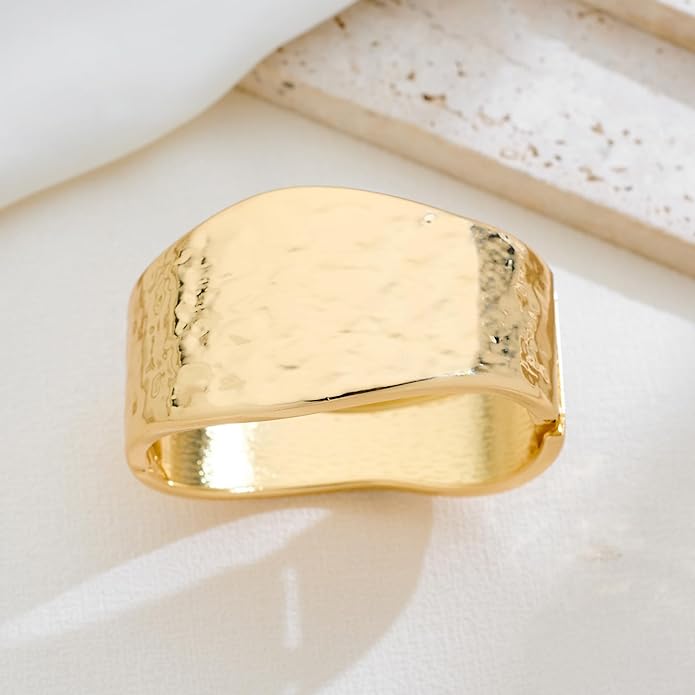 Statement Golden Matte Bracelet for women Minimalist Chunky Brushed Bangle Bracelet Vintage Thick Wide Cuff bracelet Gold Plated Open Cuff Geometric Bracelet