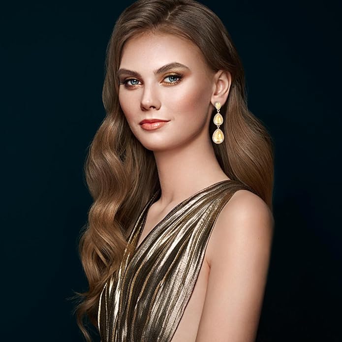 Vintage Rhinestone Teardrop Dangle Earrings Long Dangling Drop Earrings Crystal Chandelier Earrings for Women Wedding Bridal Prom