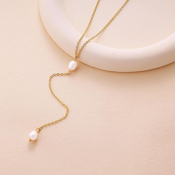 Gold Necklace for Women, Dainty Gold Long Necklaces 14k Gold Plated Prom Lariat Necklace Cute Choker Necklaces for Women Trendy Stuff Fashion Costume Gold Accessories Christmas Jewelry Gifts
