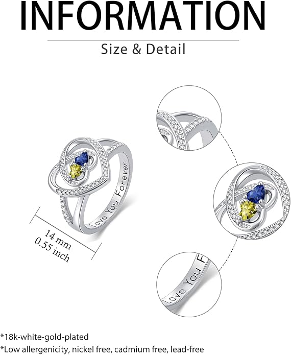 Valentine's Day Gifts for Women Birthstone Rings for Women Heart Statemet Engagement Eternity Wedding Promise Rings Jewelry Anniversary Christmas Valentine Mothers Day Birthday Gifts for Wife Her Girlfriend