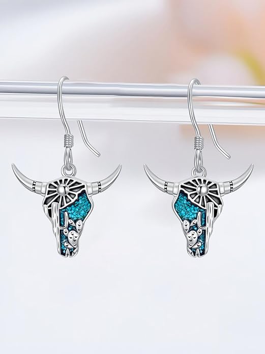 Western Earrings for Women 925 Sterling Silver Turquoise Western Country Dangle Drop Earrings Country Jewelry Gifts for Cowgirl Cowboy