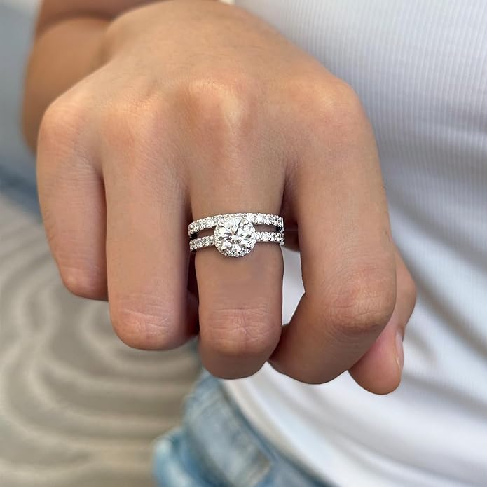 AGVANA Halo of Devotion 0.6-1.3 Ct. Tw. Lab Grown Diamond Halo Engagement Ring in Sterling Silver (0.3-1 Carat Main Stone) Promise Anniversary Wedding Ring for Women (D-E Color, VS Clarity)