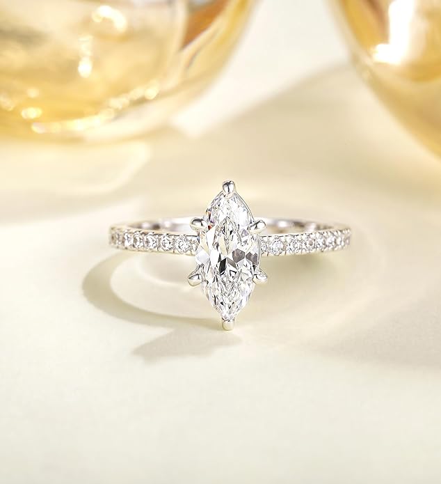 TIGRADE 2CT Engagement Ring for Women Marquise Cut Cubic Zirconia Wedding Band CZ Promise Anniversary Ring Size 3-12