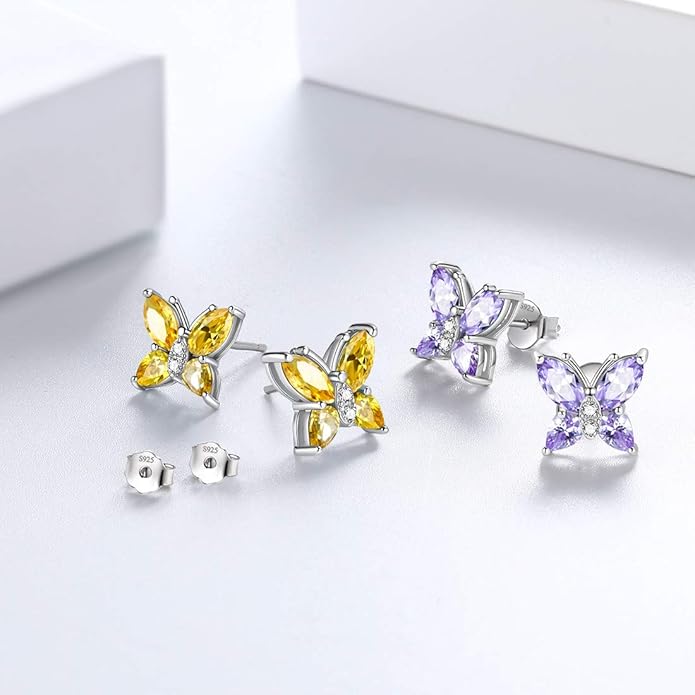 Aurora Tears Butterfly Jewelry,Women 925 Sterling Silver Butterflies Birthstone Pendant Necklace/Earrings/Rings Wedding Gift