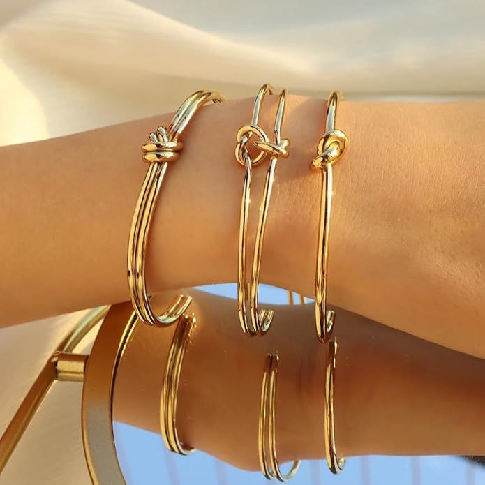 PERNNLA PEARL Dainty Gold Bar Bracelet for Women Simple Delicate Thin Cuff Bangle Hook Bracelet 18K Gold Plated Handmade Minimalist Jewelry