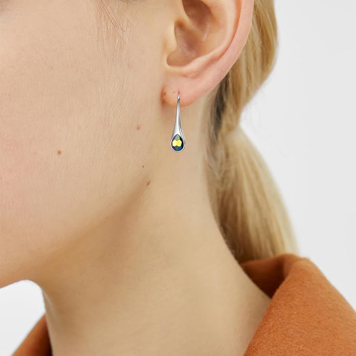 925 Sterling Silver Small Pear-Shaped Modern Style Hook Earrings with Crystals from Austria