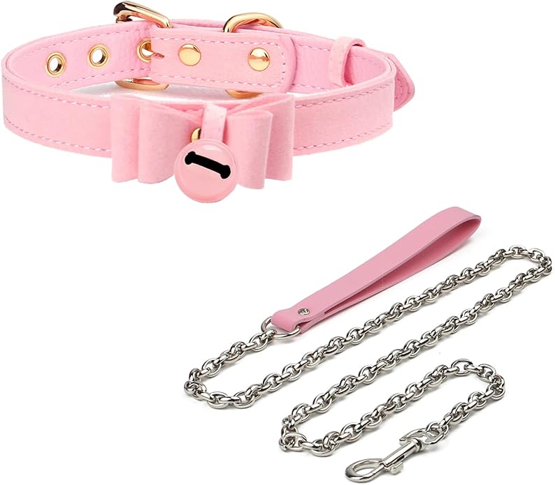 Leather Collar Necklace for Women with Bow Bell Kitty Cat and Delicate Tea flower pearl pendant Choker for Ladies Black Pink Red