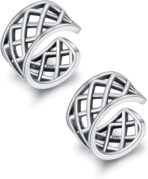 CHIC & ARTSY 925 Sterling Silver Ear Cuffs for Women, Non Piercing Clip On Cartilage Cuffs, Adjustable Fake Conch & Helix Earrings, Gold Plated & Oxidized Various Styles
