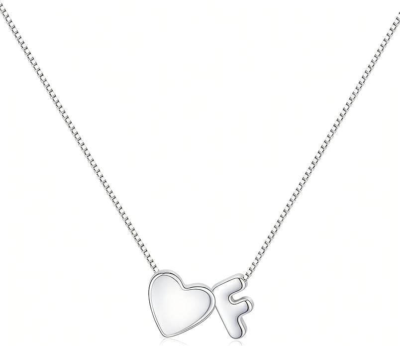JKK Valentines Day Gifts for Her, 925 Sterling Silver Letter A-Z Heart Necklace Silver Jewelry Trendy Stuff Birthday Valentine's Day Gifts for Women Mom Her