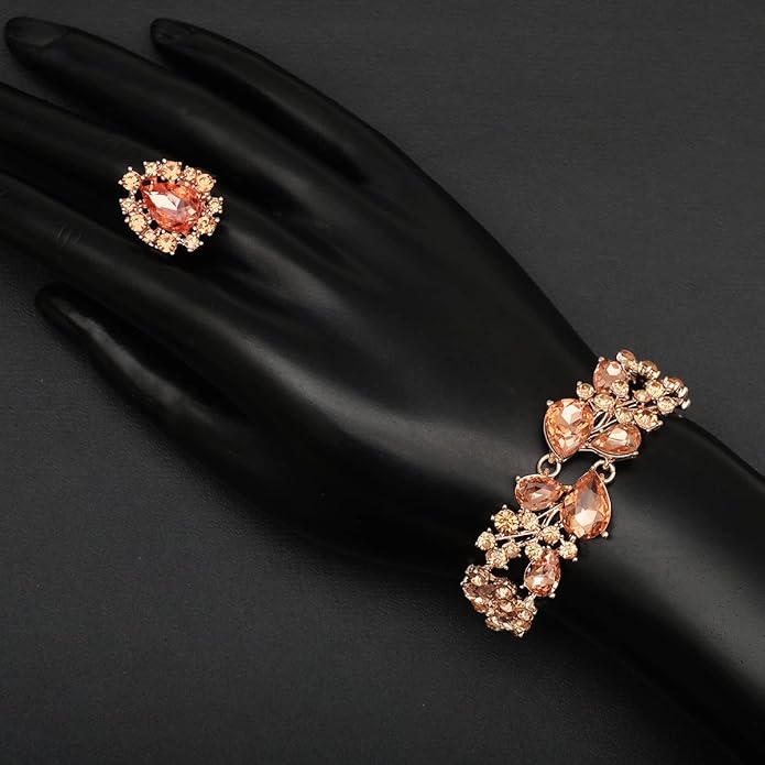 CSY 4 Pcs/Set Austrian Crystal Necklace Earrings Bracelet Ring Bridal Jewelry Sets for Brides Wedding Party Costume Accessories Gifts for Women