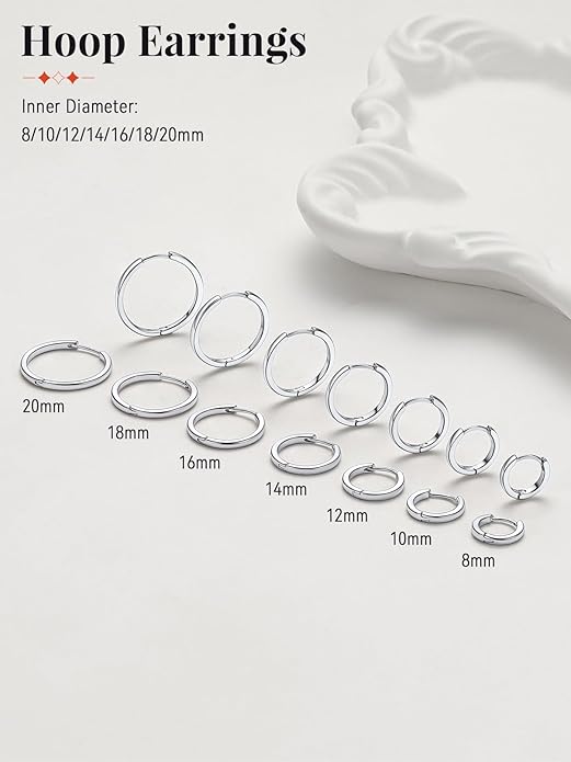 FaithHeart Sterling Silver Hoop Earrings for Women, Hypoallergenic Huggie Hoop Earrings Lightweight Small Cartilage Earrings Hoop Earring Dainty Everyday Earrings 6/8/10/12/14/15/16/18/20mm