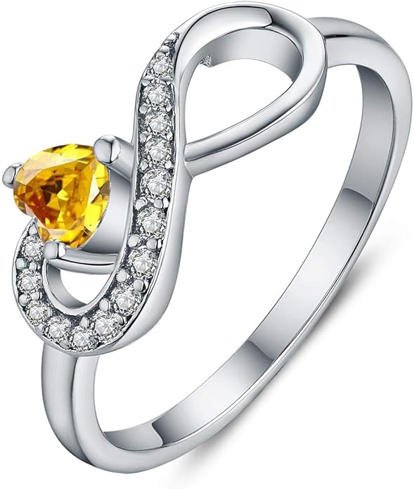 JO WISDOM Promise Ring for Women Sterling Silver Infinity Heart Promise Rings for Her Birthstone Cubic Zirconia Friendship Ring Size 5-12