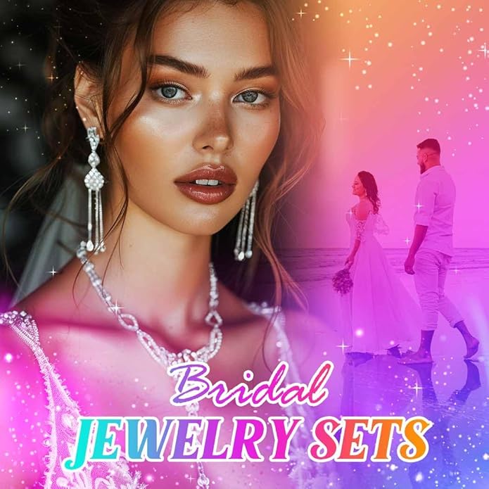 Unicra Bridal Wedding Jewelry Set Silver Rhinestone Necklace Earrings Sets Formal Costume Jewelry for Women and Brides