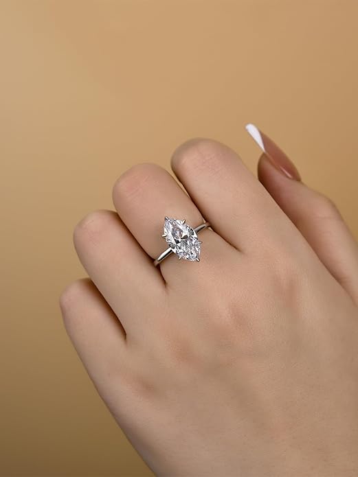 3.5CT Marquise Cut Engagement Ring, AAAAA Grade Cubic Zirconia Promise Ring for Women, S925 Silver Bridal Wedding Jewelry