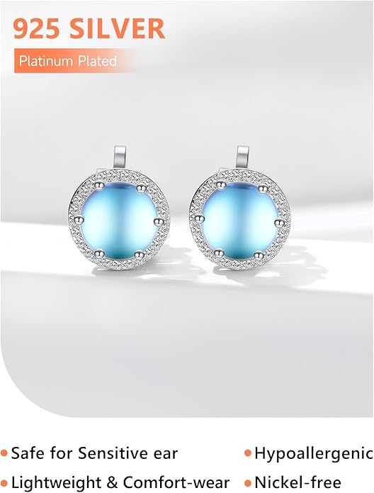 Silvora 925 Silver 8MM Cubic Zirconia Birthstone Clip On Stud Earrings Round Non Pierced Earrings For Women,Come with Box