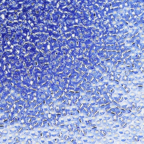 Bala&Fillic 12/0 Glass Seed Beads Clear Blue Color Silver Lined Seed Beads About 10000pcs/110g in Box (Blue Silver Lined) - color: Blue, size: 2mm