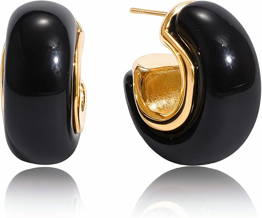 Fullpop Vintage Earrings for Women, Chunky 14K Gold Plated Resin Hoop Earrings Lightweight Hollow Drop Earrings Hypoallergenic Earrings for Women Vintage Anthropologie Jewelry Gifts for Women