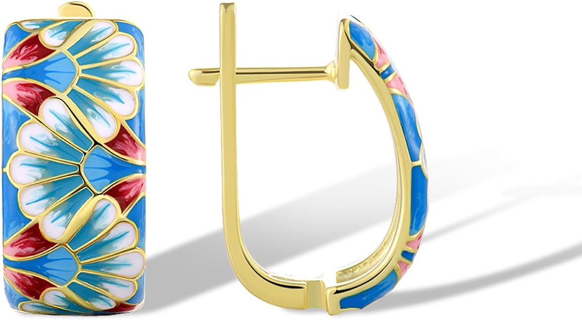 Santuzza 925 Sterling Silver Enamel Pattern Dangle Earrings
