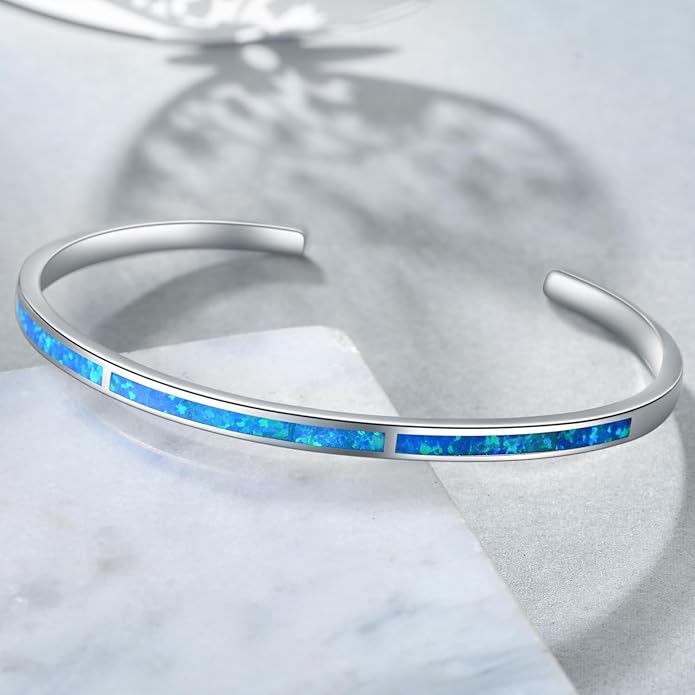 WINNICACA Bracelet for Women Opal Bracelet 925 Sterling Silver Opal Cuff Bangle Bracelets Inspirational Fine Jewelry Gifts for Women Her Wife Mom Daughter Anniversary Birthday Gifts Ideas