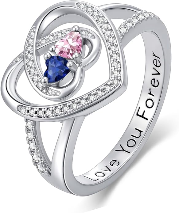 Valentine's Day Gifts for Women Birthstone Rings for Women Heart Statemet Engagement Eternity Wedding Promise Rings Jewelry Anniversary Christmas Valentine Mothers Day Birthday Gifts for Wife Her Girlfriend