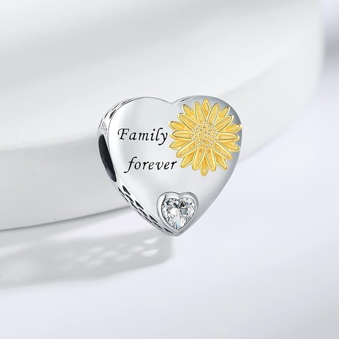 925 Sterling Silver Sunflower Charms Fit Pandora Charms Bracelet Forever In My Heart Fit Wife Mother's Day Christmas Birthday Gift