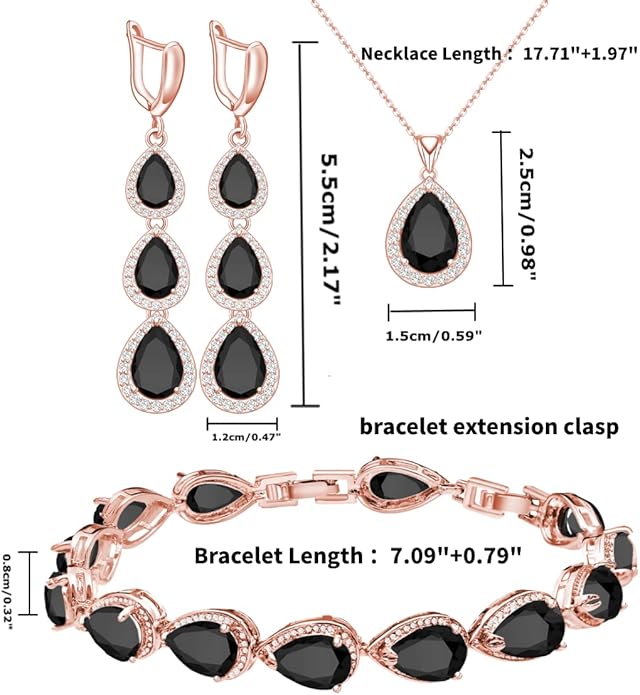 LMXXVJ Necklace Long Earrings Bracelet Set, White Gold Plated Created Blue Sapphire Jewelry Set Wedding Party Gift Jewelry for Women Bridal Bridesmaid